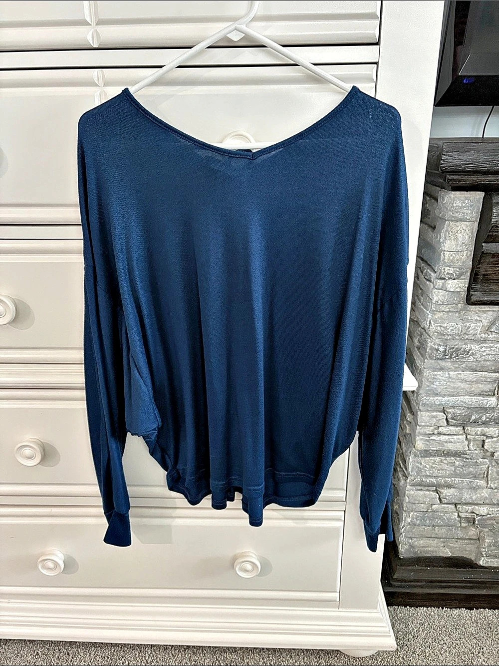 Long Sleeve Tie Neck Tunic in Blue Like New